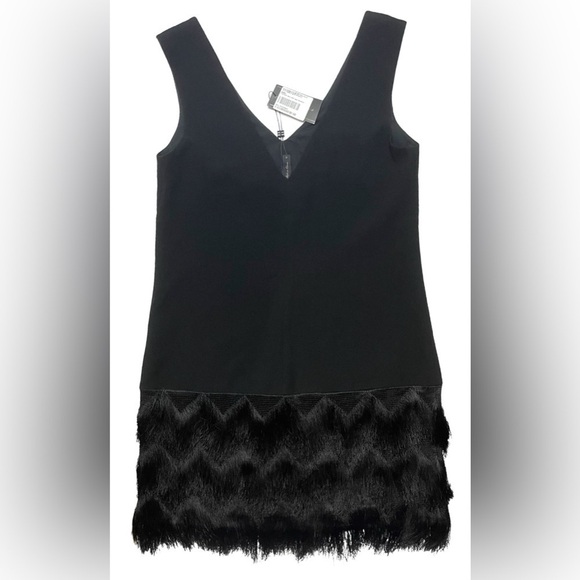 BCBGMAXAZRIA Addilyn Fringe-Trim Shift Dress Women’s Size 0 sleeveless LBD - Picture 6 of 16